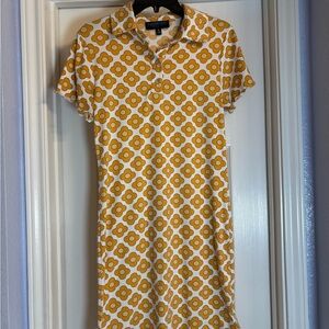 Inspired Culture Los Angeles Retro Yellow White Mod Floral Polo Dress